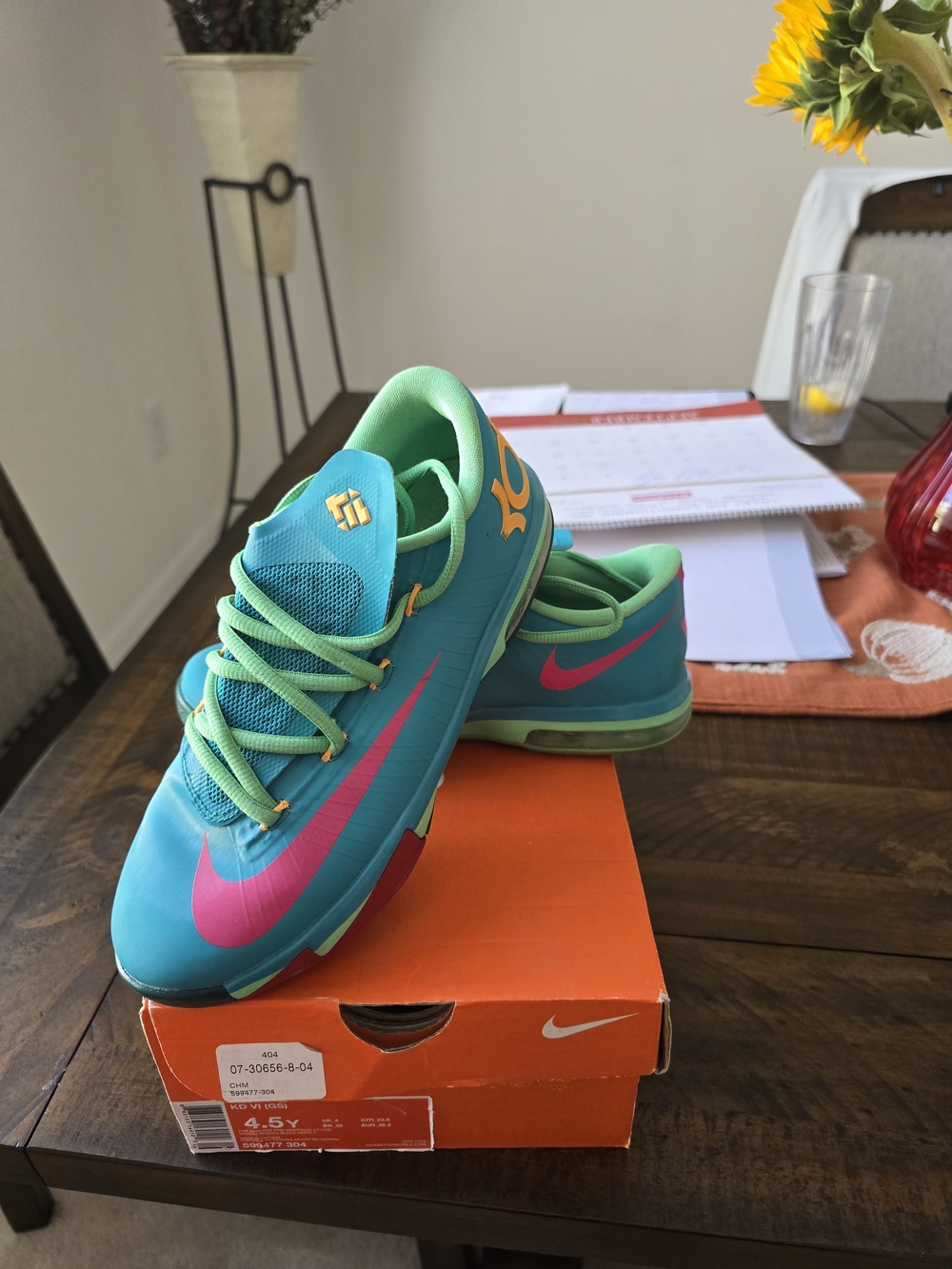 Nike Kids Teal with Pink & Green Basketball Sneakers